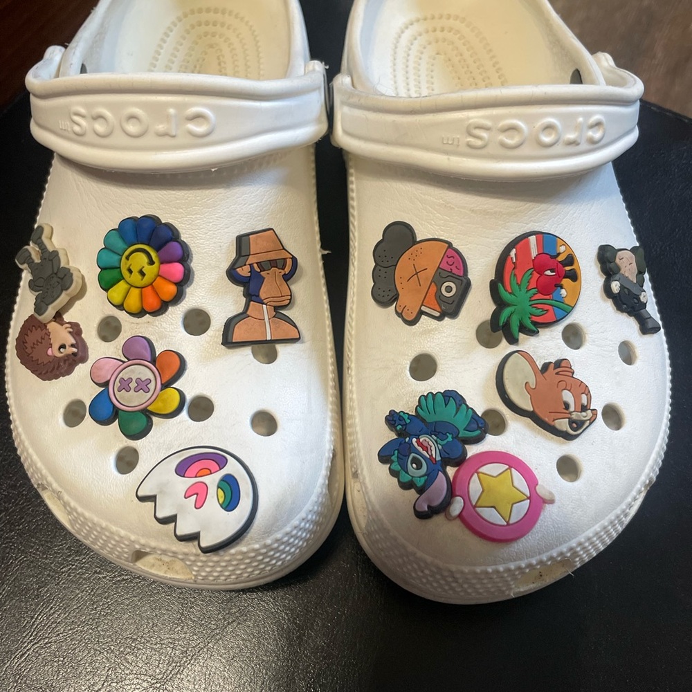 CROCS White Clogs with Fun Charms